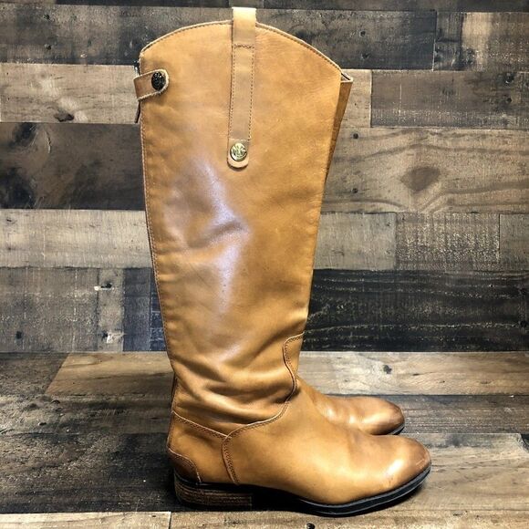 Sam Edelman Women’s Whiskey Leather Penny Riding Boots Size 8.5M - Picture 1 of 7